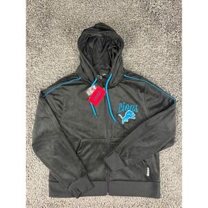 NFL Detroit Lions FOCO Womens Black Velour Full Zip Hoodie Jacket Medium NWT